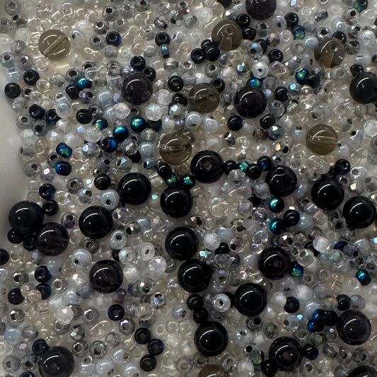 D241.Black white seed bead mix